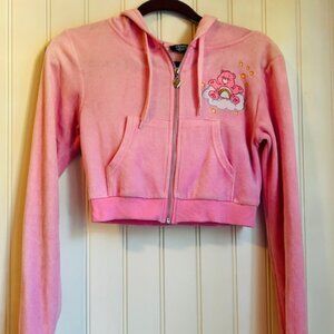 Dolls Kill x Care Bears Pink Velour Cropped Hoodie Jacket Top  XS